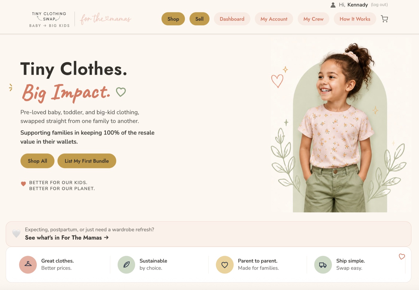 Tiny Clothing Swap homepage: Tiny Clothes. Big Impact.